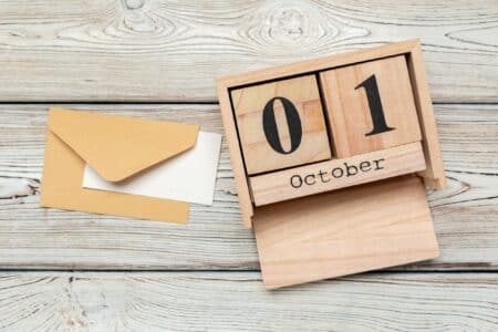 October 1st .October 1 white wooden calendar on wood abstract background.Autumn day