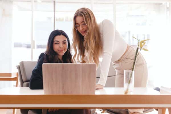 Two women working at the office