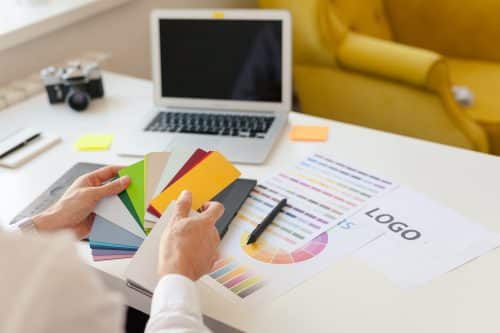 A designer choosing colors