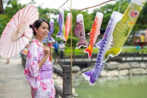 Woman wear yukata in the park